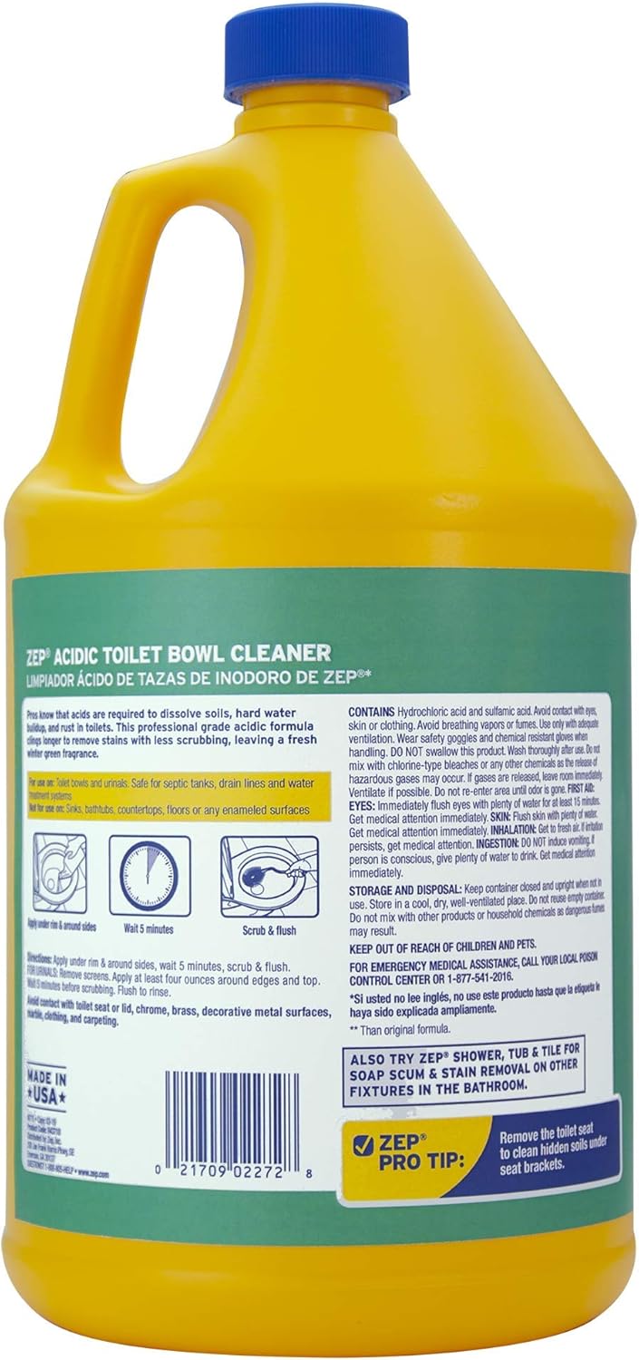 Zep Acidic Toilet Bowl Cleaner - 1 Gallon (Case of 4) R43710 - 2x Thicker Than Before! Professional Strength, Thick Gel Clings to Dirt and Leaves Toilets Clean : Industrial & Scientific