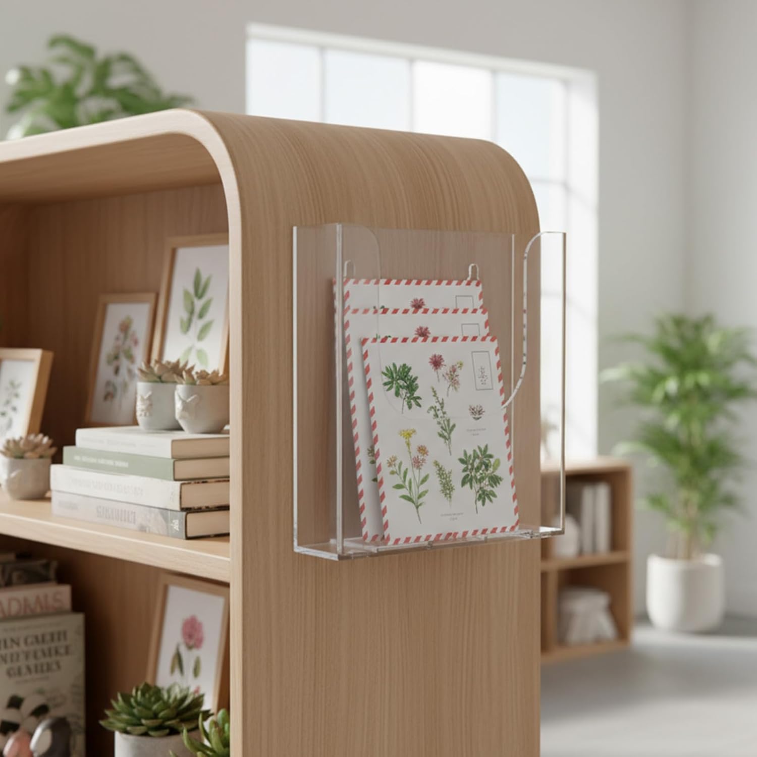MAQUITA 5 Pack Post Card Holder Display Stand, 6.7 x 6.3 Inch Wall Mount Index Clear Acrylic Literature Organizer Small Brochure Hanging Pamphlet Holder for Wall Flyer Magazine File Display
