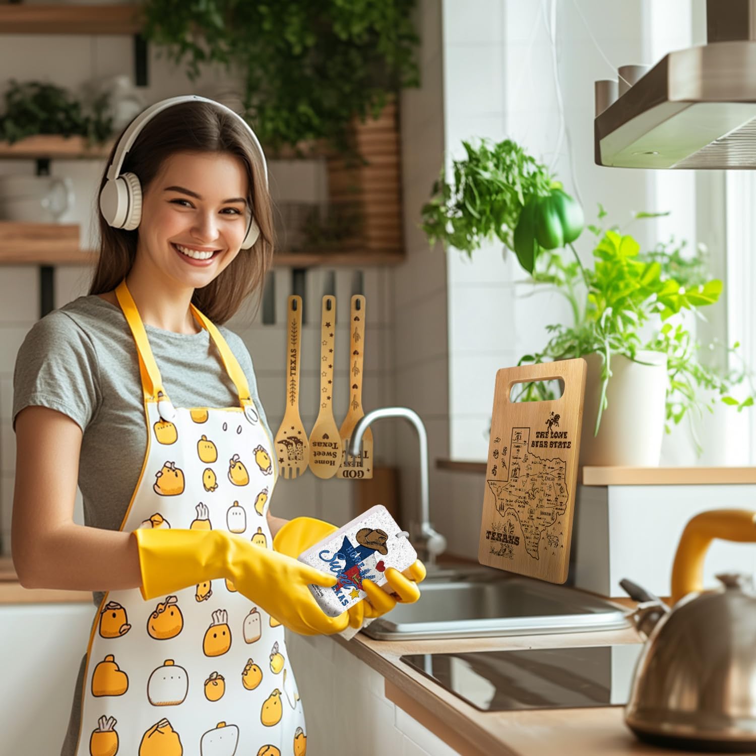 Texas Gifts Cutting Board Set of 6 for Women with Spoons & Sponge, Home Sweet Texas Theme Gifts for WesternTexas Lovers, Aztec Kitchen Decor Gift for Birthday Housewarming Mothersday
