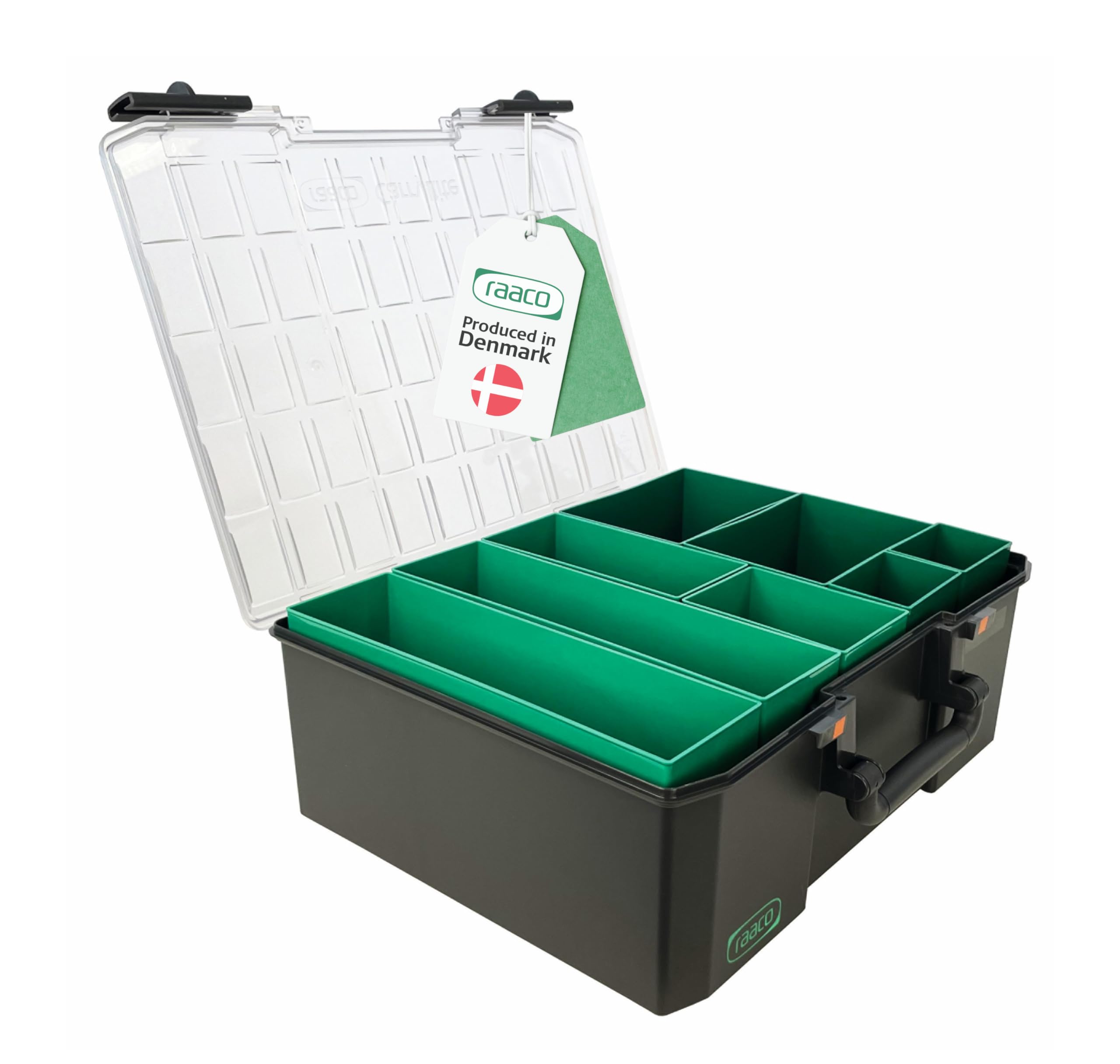 raaco CarryLite 150 5x10-8 Premium Screw Organiser with 8 Compartments | 20 kg Load Capacity | Nut & Bolt Secure Storage | Transparent Lid | Small Parts Deep Toolbox Case Storage | 33 × 41.3 × 14.7 cm