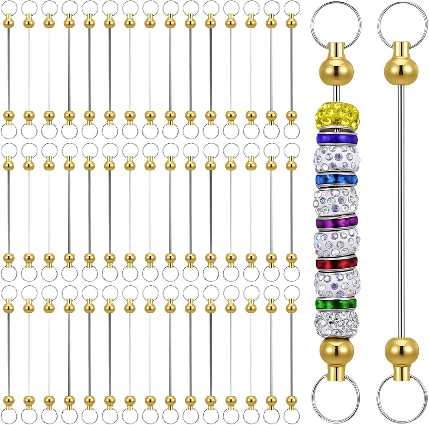 100pcs DIY Beadable Keychain Bar Gold Plated Stainless Jewelry Making Kit