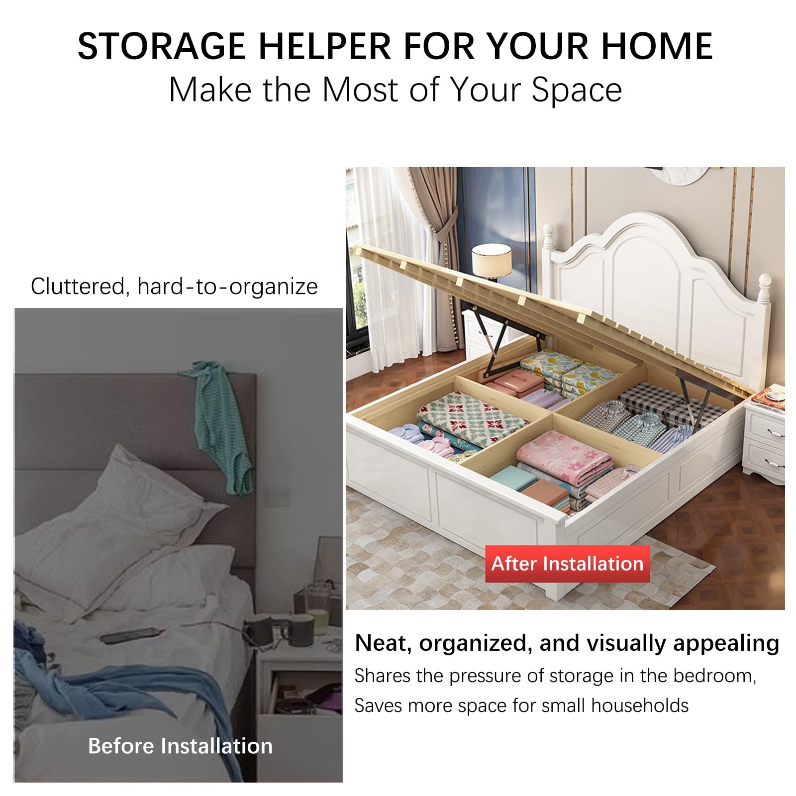 Soporte De Elevación De Cama De Almacenamiento Neumático, Hidraulico Amortiguador De Gas, Mecanismo De Elevación De Cama Hidráulico De 2 Piezas, Ahorro De Espacio, 61 75 90 110 120 150 cm(750mm)