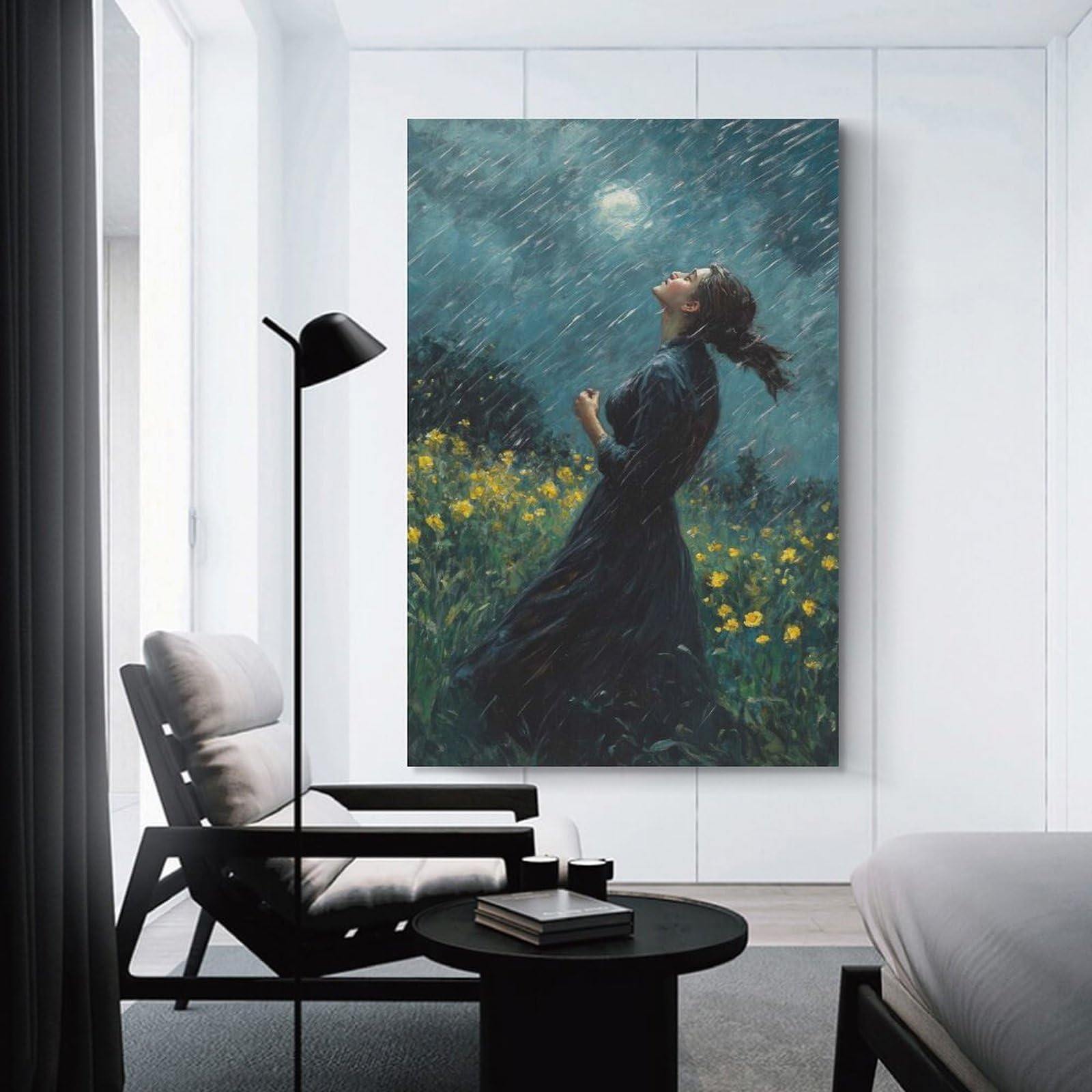 Junmoney Unframe-Style-24 Decorative Wall Artwork Woman In Rain, 24X36inch(60X90cm), For New Homes, Bedrooms Or Workspaces, Canvas Artwork With Gifting Potential