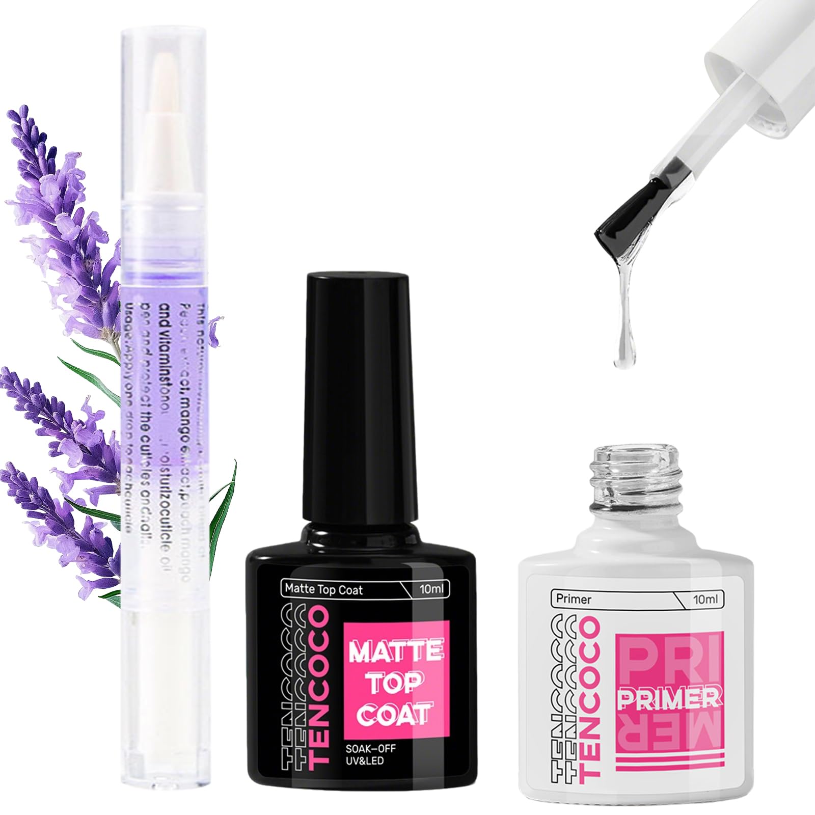 WONEDIRR Gel Nail Polish Set: 2 Bottles Multi Purpose Gel Nail Kit, No Wipe Top Coat/ Base Coat/ Rose Cuticle Oil Pen