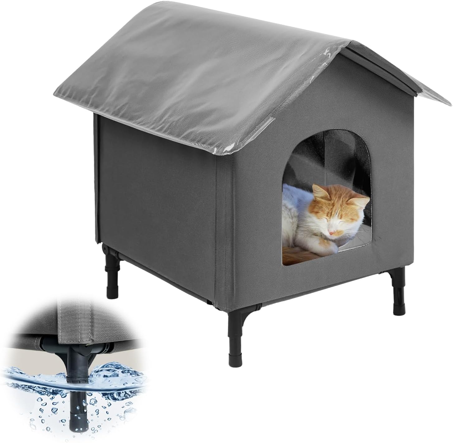 Bestier Large Cat House for Outdoor Cats, Weatherproof Feral Cat Shelter with Soft Pad, Indestructible Outside Cat Kitty House with Escape Door & Elevated Feet for Barn Cats, Porch, Garage N