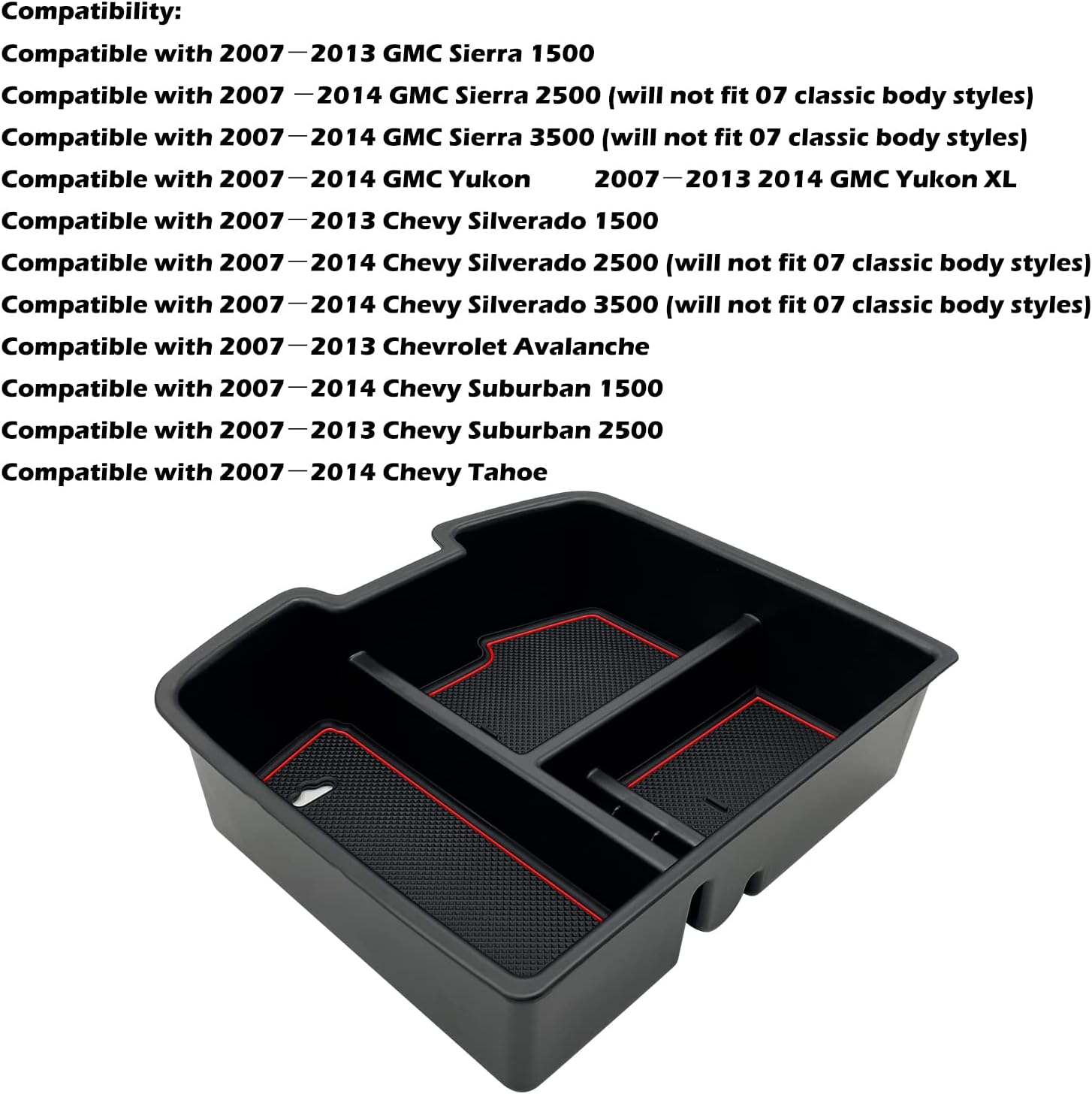 JOJOMARK Center Console Organizer Tray Compatible with 2007-2014 GMC Sierra Chevy Silverado Tahoe Yukon Suburban - Accessories Replaces 19166288 (Red)