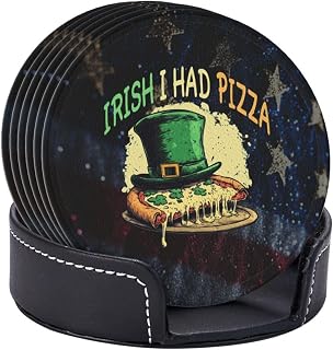 Coasters Irish I Had Pizza Drink for Weddings Bars Homes Offices 6 Pcs Leather with Holder Perfect Decoration Family Table Protection