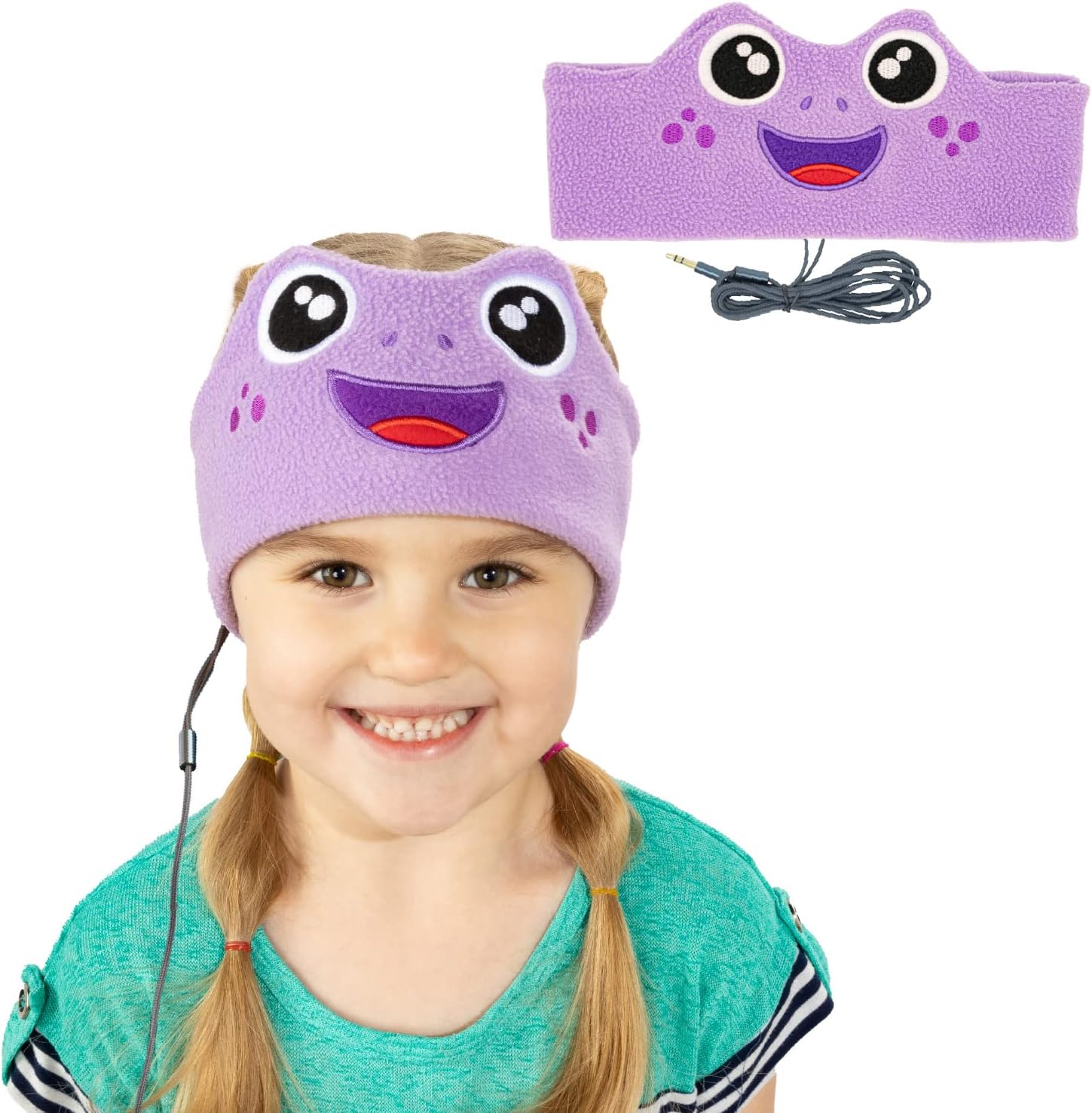CozyPhones Kids Headphones, Headband Earphones for Children Baby & Toddlers 1-3, Stretchy & Comfy Travel Accessories - Purple Frog