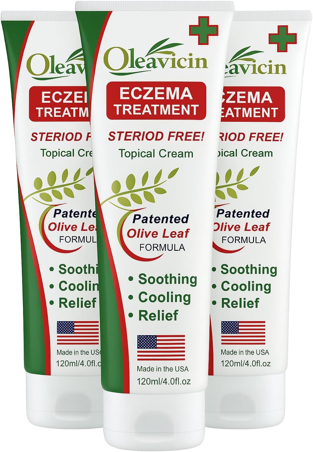 Oleavicin Eczema Treatment Cream - 3 Pack - Steroid-Free, Organic Olive Leaf Extract, Soothing & Hydrating for All Skin Types, Kids & Adults