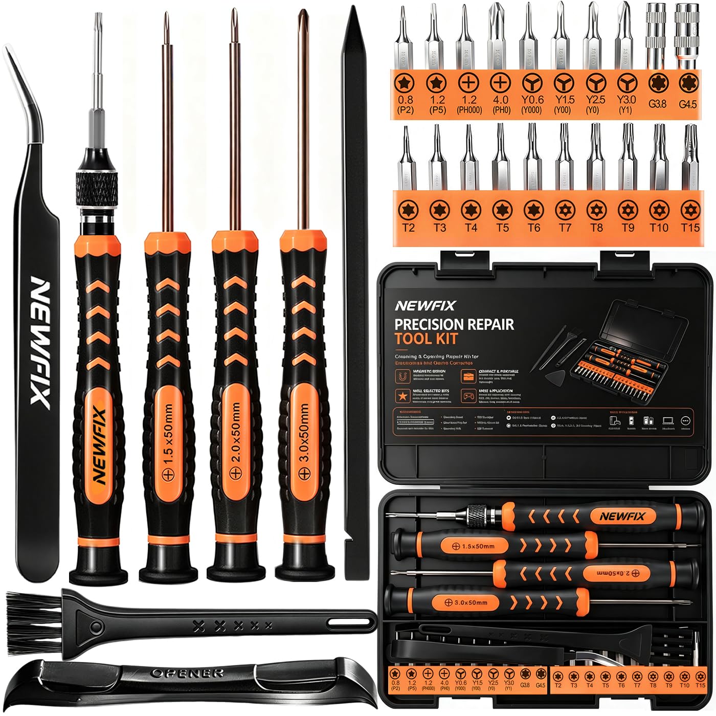 NEWFIX 30Pcs Magnetic Precision Screwdriver Set,Cleaning Repair Tool Kit for PS4,PS5,Switch,Xbox,Macbook,Eyeglasses,Other Game Consoles with T2-T15 Torx,P2,P5 Pentalobe,Philips & Triwing Screwdrivers