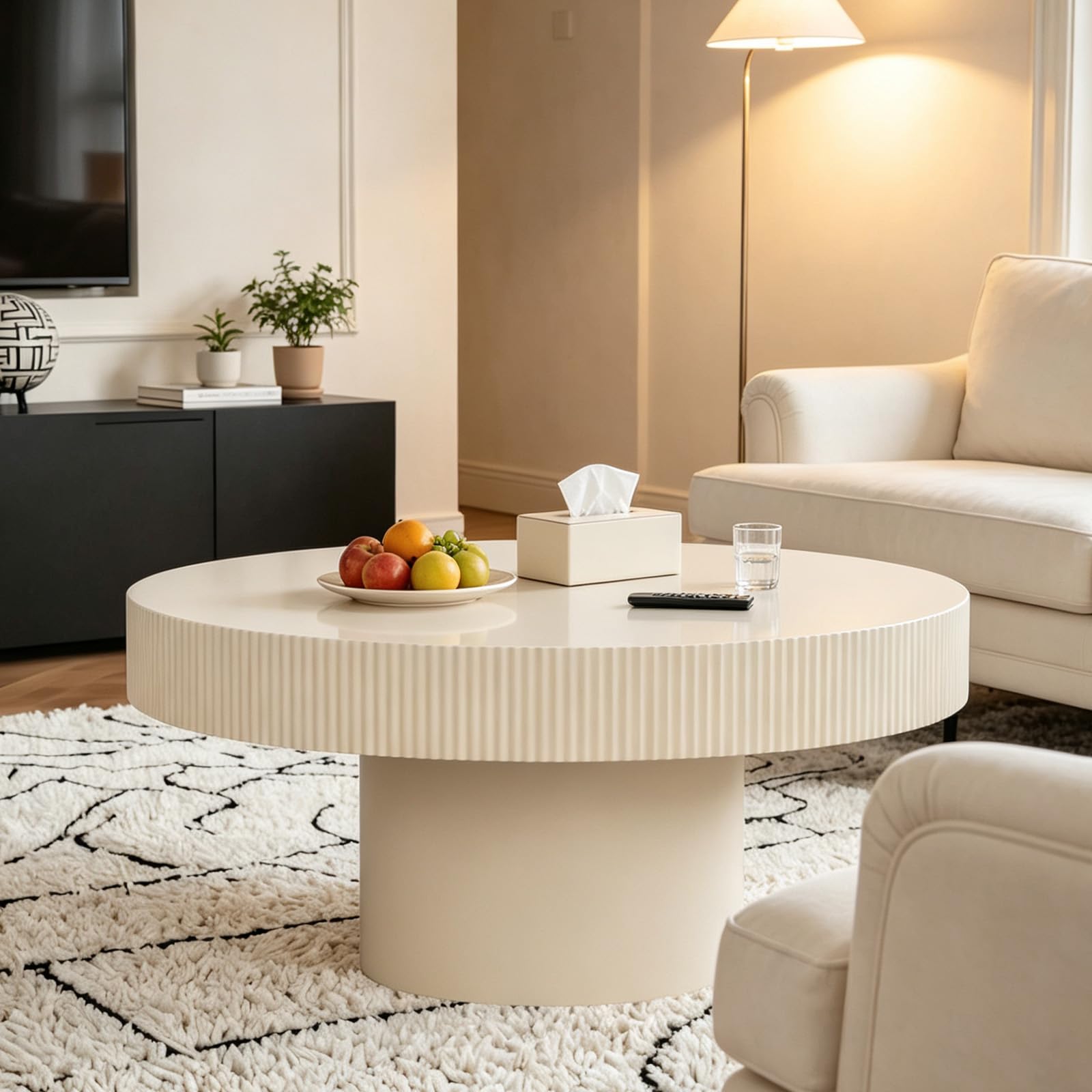 Feizhiyans Bs Mid-Century Round Fluted Coffee Table For Living Room