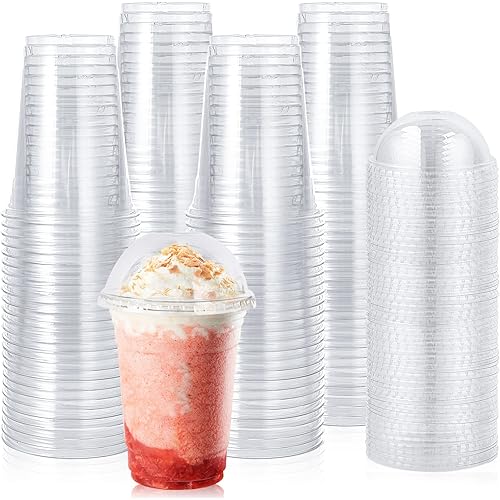 Lilymicky 90 Sets 16 oz Clear Plastic Cups with Dome Lids, 16 oz Disposable Plastic Drinking Parfait Cups for Ice Coffee, Smoothie, Frappuccino, Bubble Boba