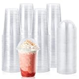 Lilymicky 90 Sets 16 oz Clear Plastic Cups with Dome Lids, 16 oz Disposable Plastic Drinking Parfait Cups for Ice Coffee, Smoothie, Frappuccino, Bubble Boba