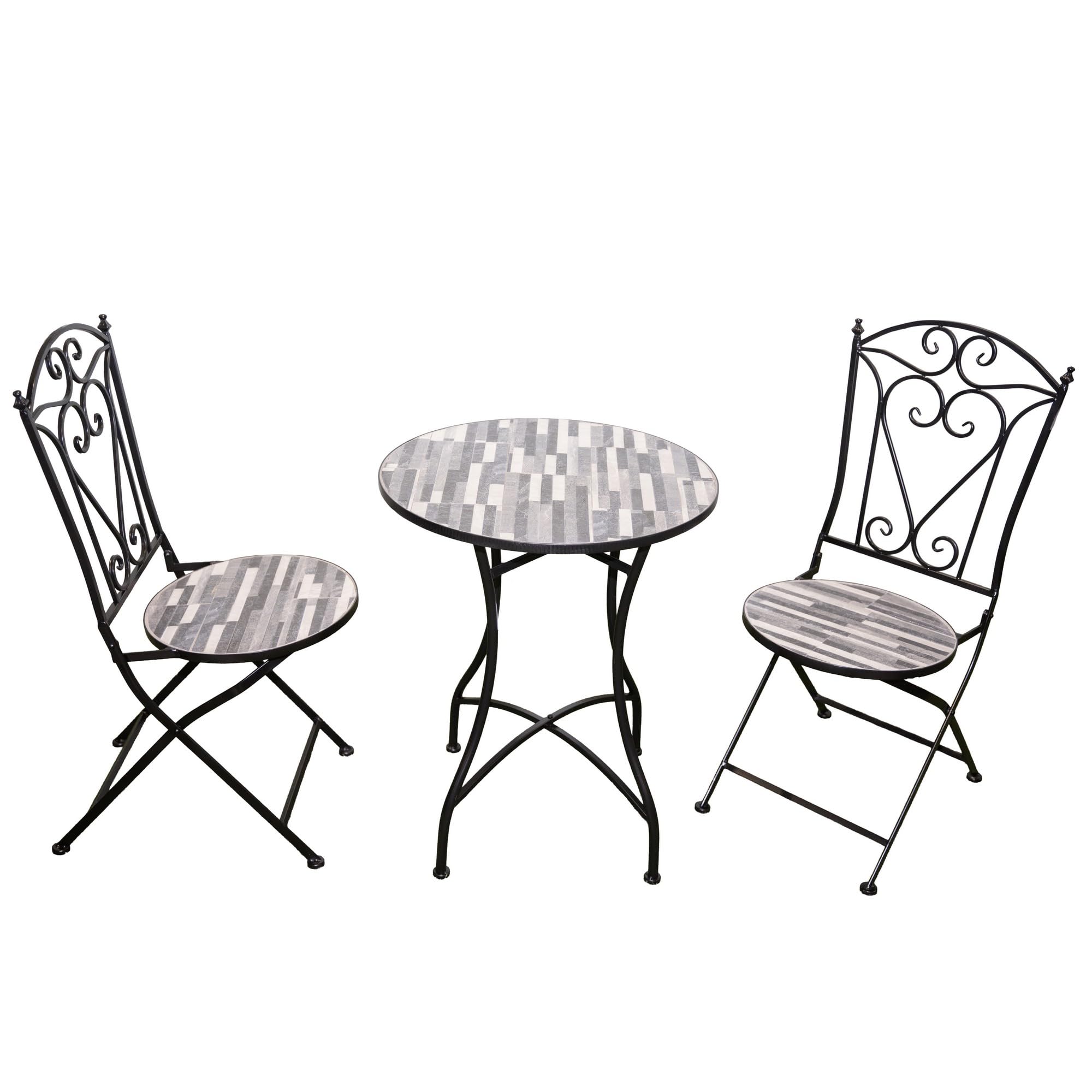 Shatchi Mosaic Bistro Set With Folding ChairsOutdoor Patio Table And Chairs For BalconyGarden And Terrace Seating