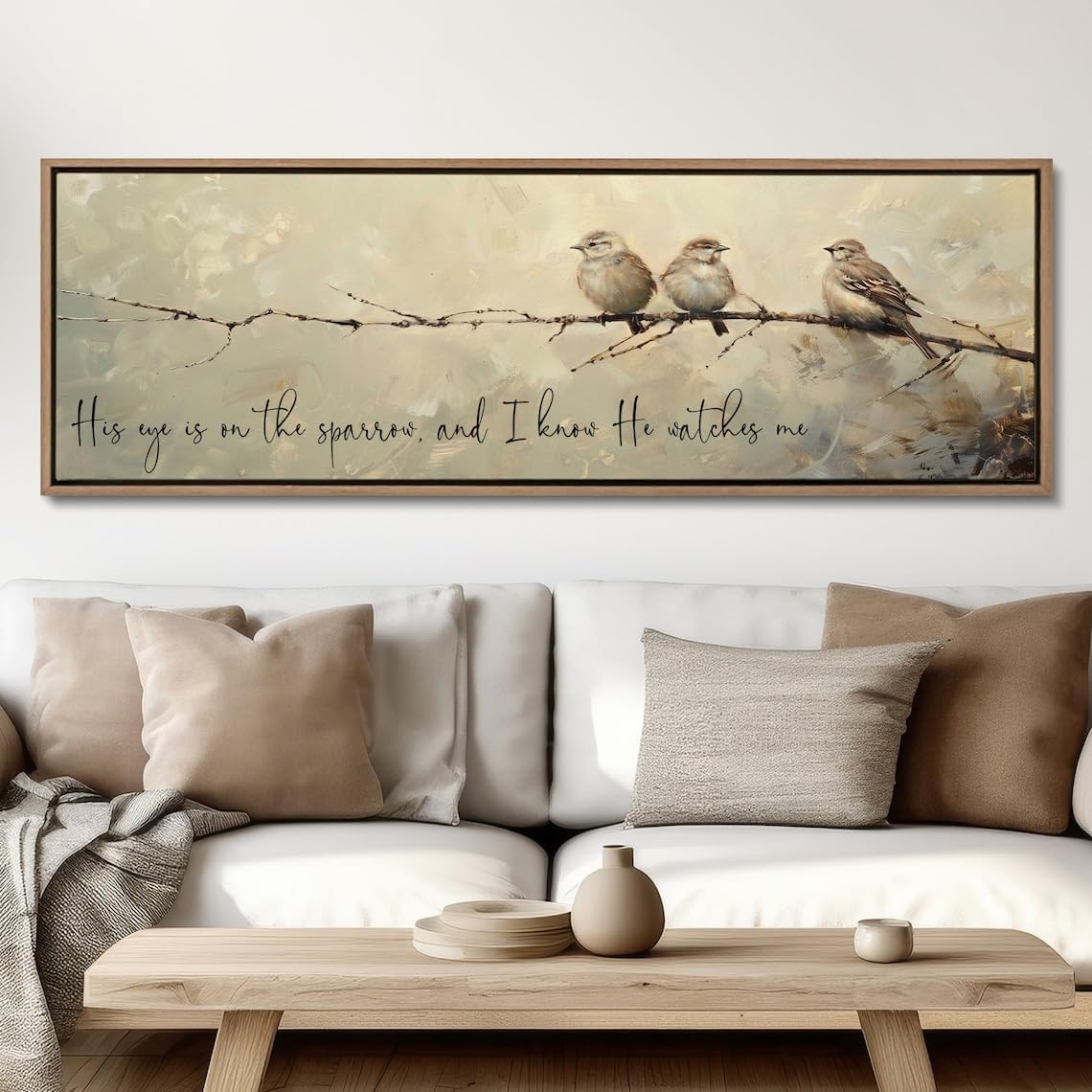 NATVVA His Eye Is On The Sparrow And I Know He Wahtches Me Poster Painting Christian Canvas Print Birds Wall Art for Beach House Wall Decor Unframed image 3
