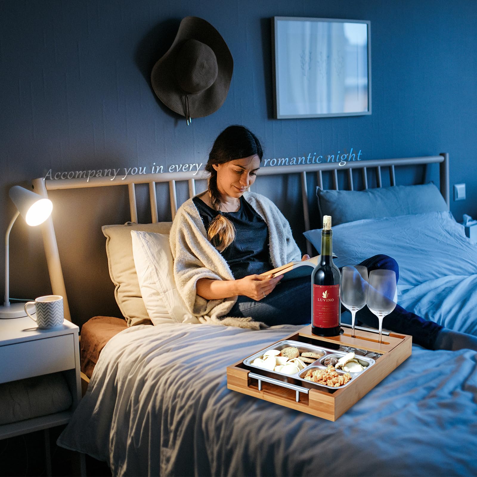 Snack Box Per Divano In Legno - 3 Vassoi Acciaio Inox, Portabicchieri E Portaoggetti - Foto 6