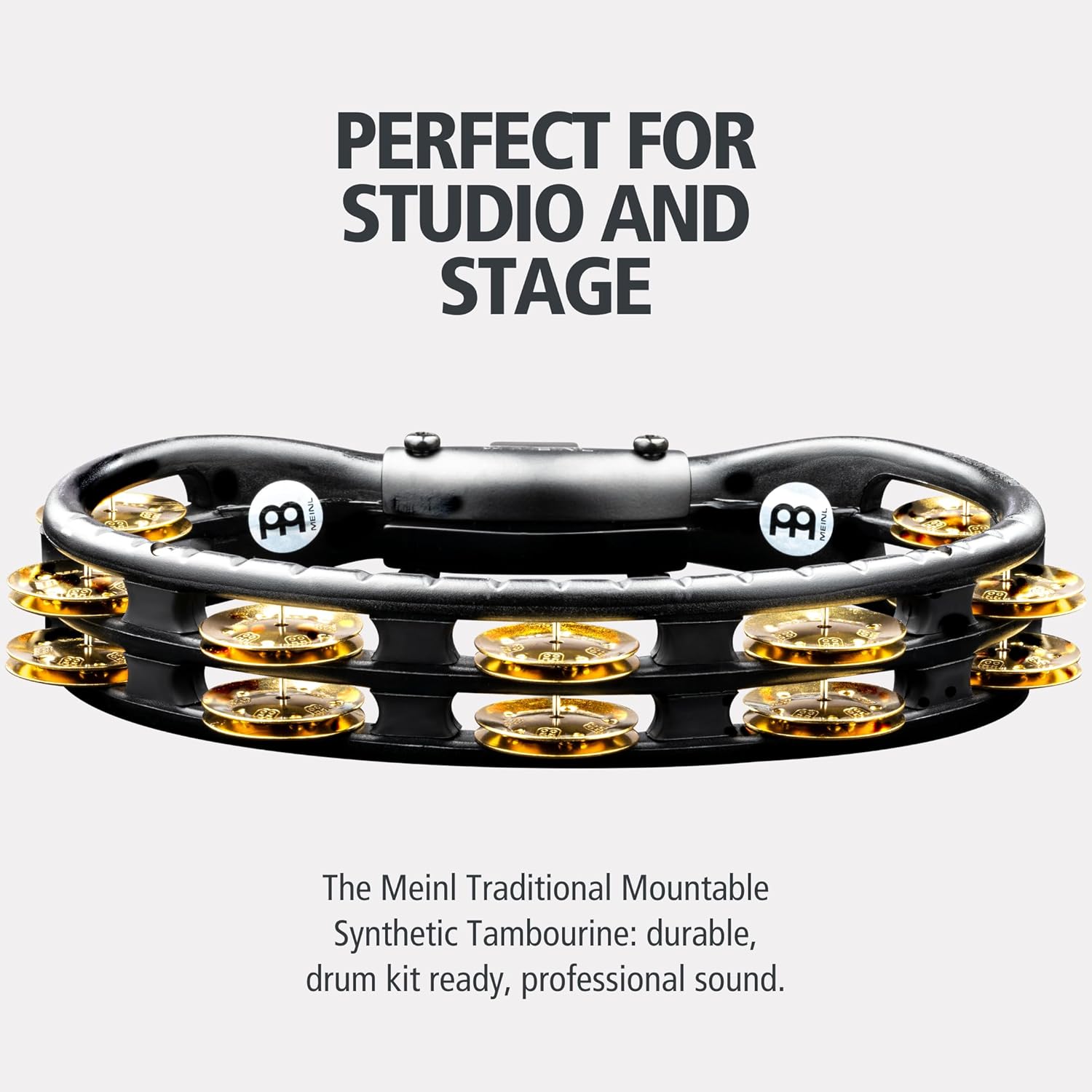 Meinl Percussion TMT2B-BK Mountable ABS Plastic Tambourine with Double Row Brass Jingles, Black