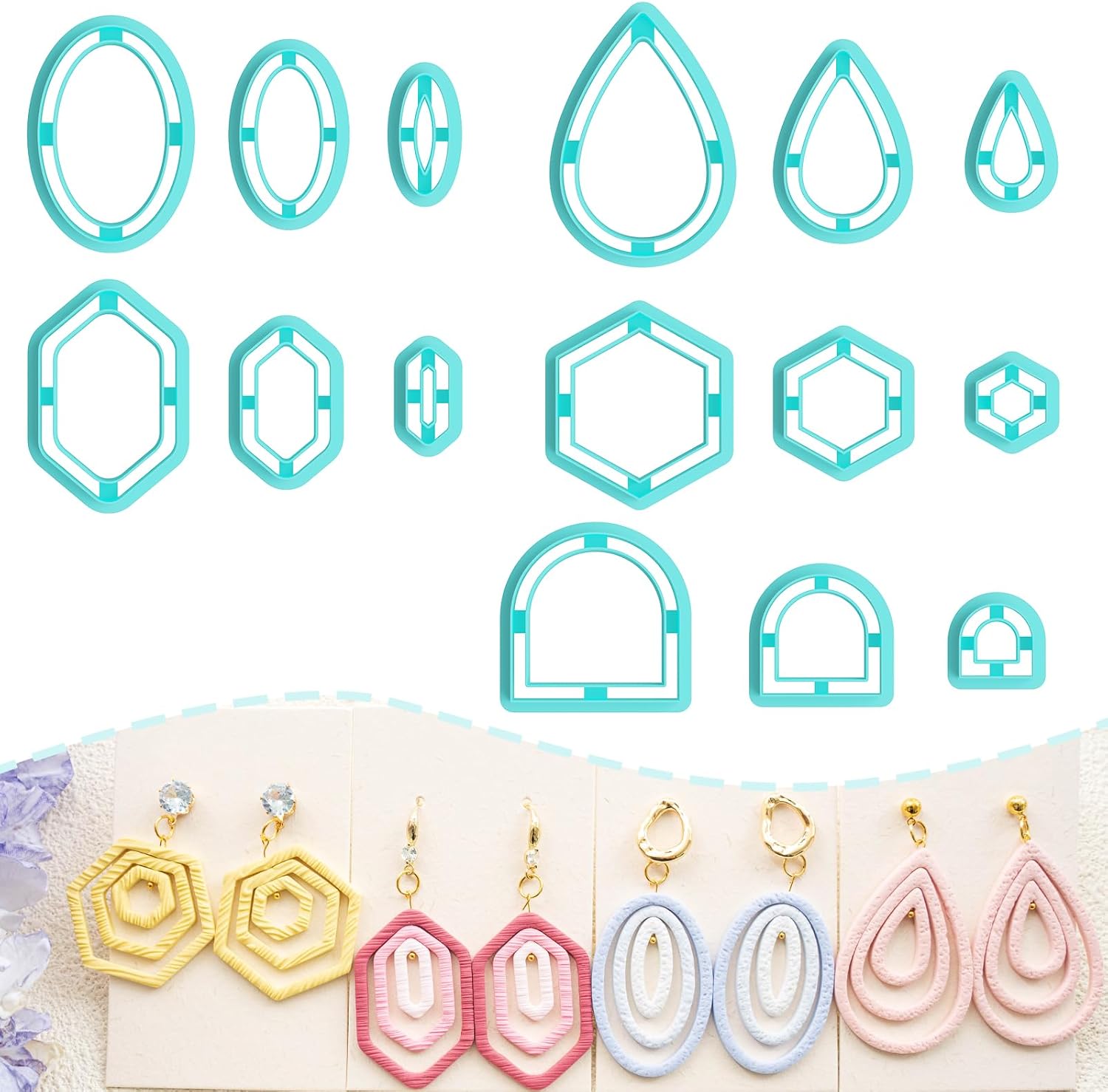 Tainsky Organic Shapes Clay Cutters for Polymer Clay Jewelry, 15 Shapes Basic Shapes Polymer Clay Cutters for Earrings