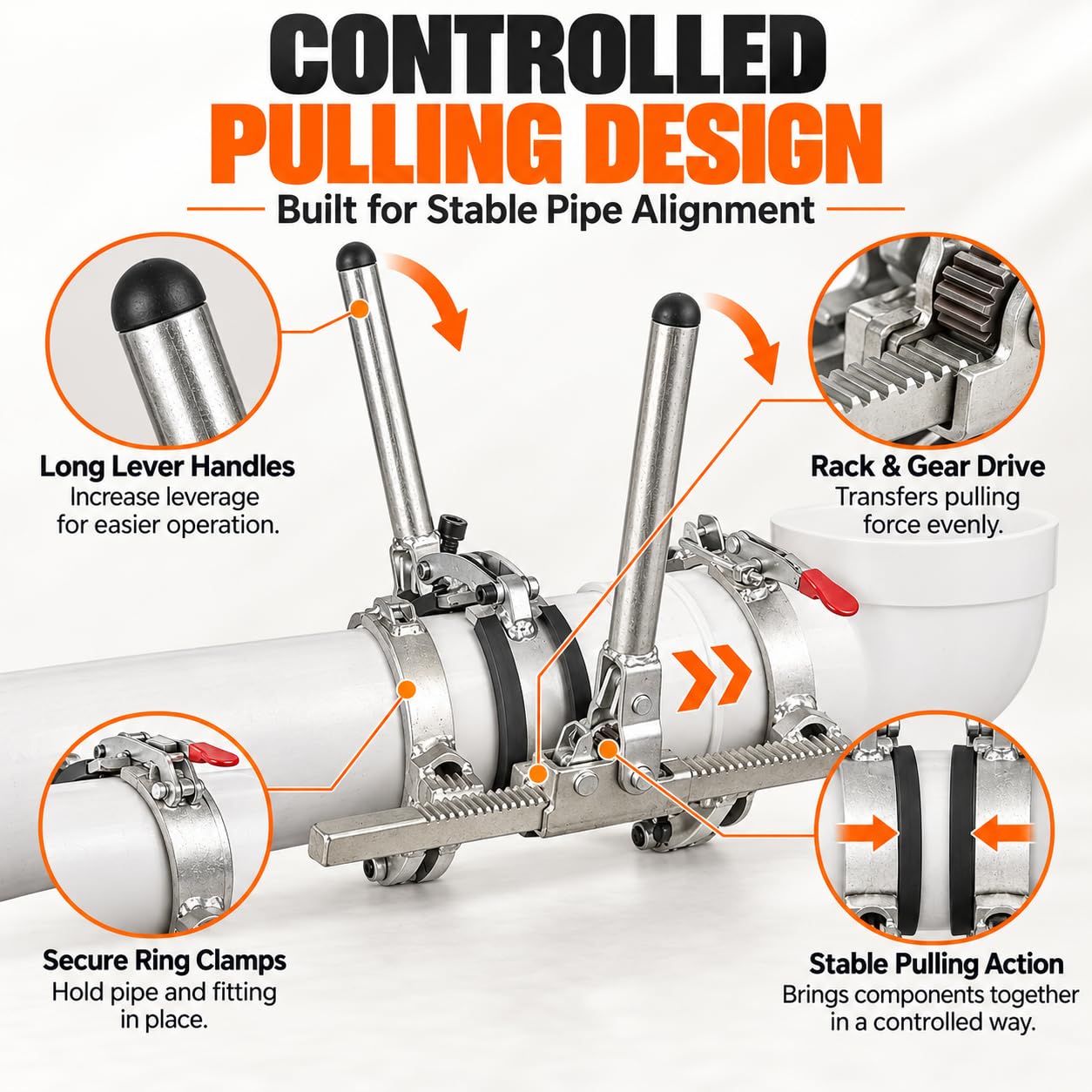 Tensor de tubos PP PVC, abrazadera de trinquete para tubos corrugados 160mm