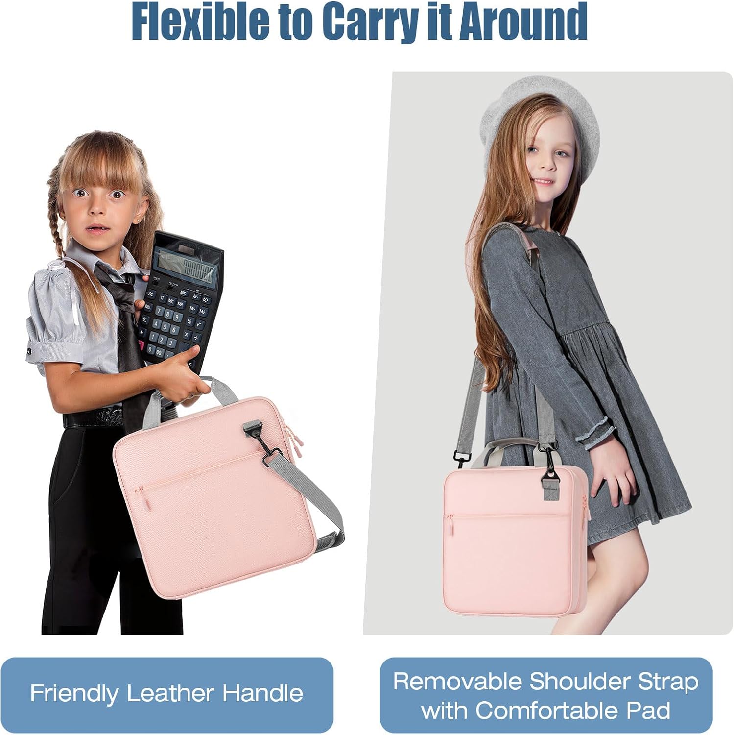 MoKo Zipper Binder, 2 Inch 3 Ring Binder with Zipper,500 Sheets Capacity Zipper Binders with Shoulder Strap & Handle,Multi-Pocket Zipper Bag Organizer for Middle School, Pink & Gray