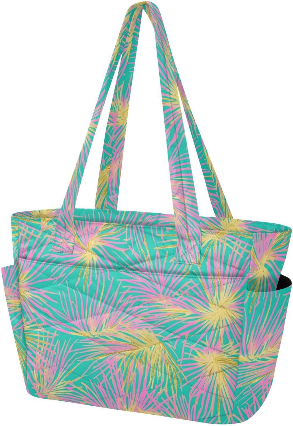 Tropical Palm Tree Pink and Gold Leaves Tote Pool Bag Beach Pool Bags for Gym & Everyday Use Anti-Scratch Lining Bolsa para gimnasio