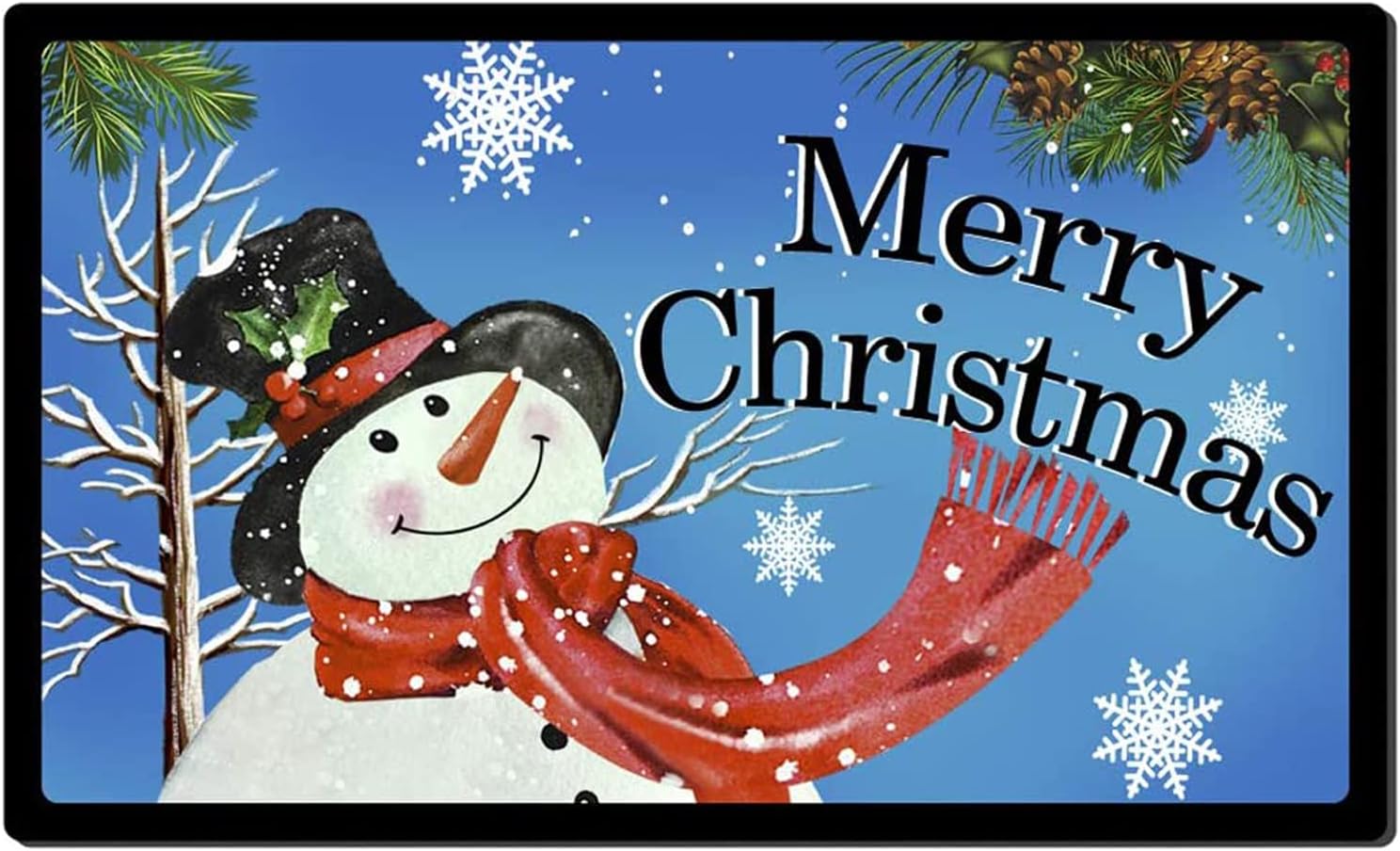 Merry Christmas Doormat Snowman Holiday Door Mats Decorative Welcome Mat Outdoor Indoor Entrance Front Door Winter Seasonal Floor Mats Xmas Entryway Rugs Non Slip 17.3X29 Inches(Blue)