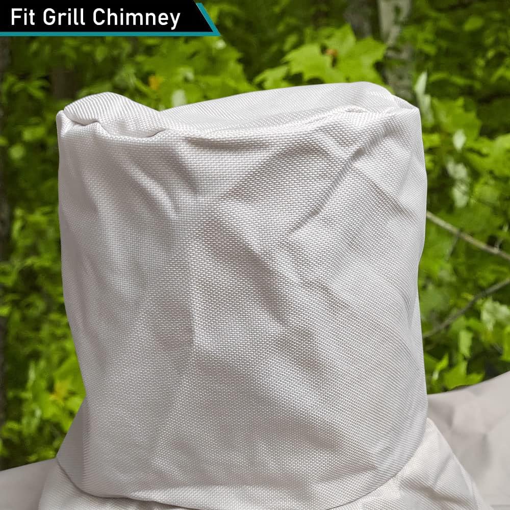 Close-up of the grill cover fitting around the smoker chimney