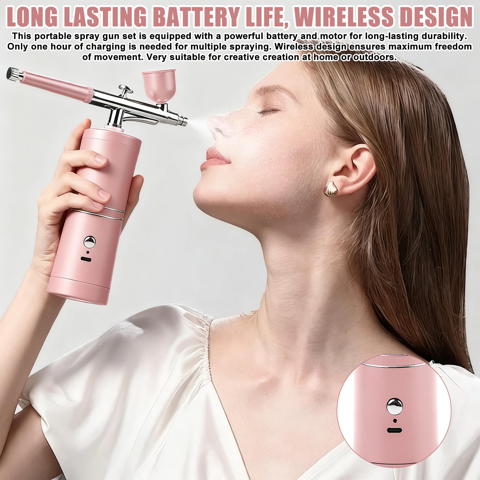 Kit aérographe portable avec compresseur - Kit de compresseur d'air portable - Kit aérographe sans fil avec compresseur - Mini aérographe portable double action pour peinture, tatouage, nail