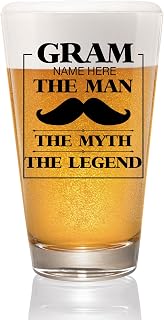 PREZZY Personalized Gram The Man The Myth The Legend Beer Pint Glass 16oz Funny Retirement Birthday Fathers Day Beer Cup For Men Him