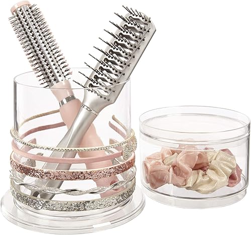 Miniatura 1 de STORi Bella - Juego organizador apilable de plástico transparente para el cabello, diadema redonda y soporte para cepillo para el cabello, apilados