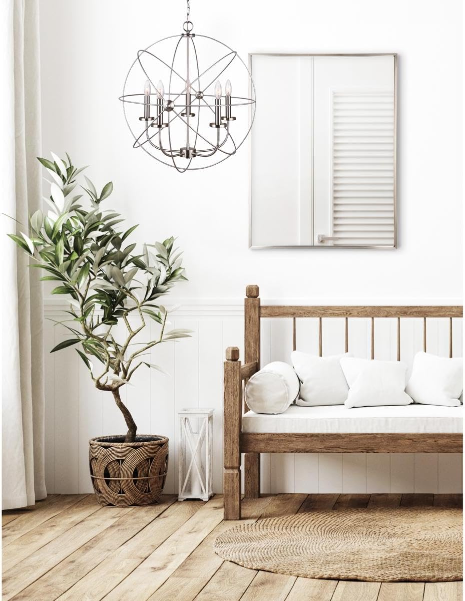 Canarm Summerside 5-Light Chain Chandelier, Brushed Nickel Finish with Transitional Design, Adjustable Ceiling Light for Dining Room or Entryway