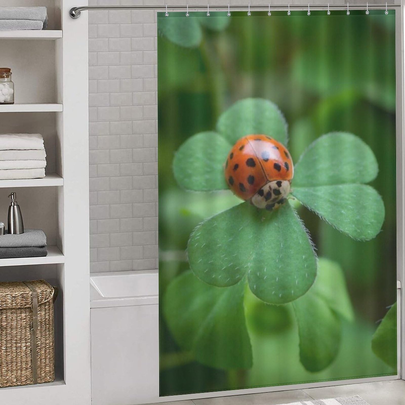 Rideau de douche coccinelle en tissu polyester imperméable pour votre baignoire