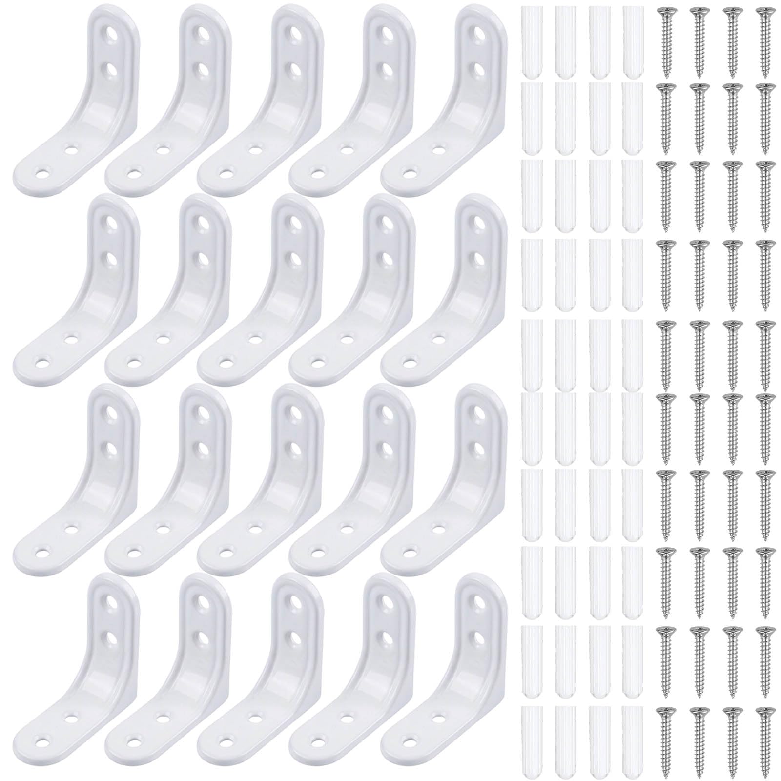 Shelf Bracket, Brackets for Shelves, Shelving Brackets for Wall Mounting, White Shelf Brackets with Fixings, Floating Shelf Bracket Set, Small Shelf Brackets 50x50mm, M3.5x25mm Screws and Wall Plugs I