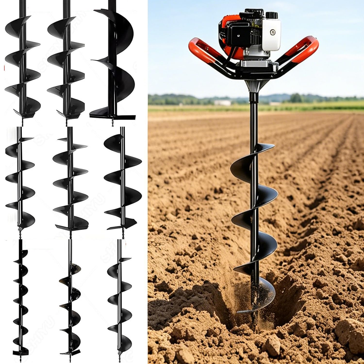 Trivella a scoppio Mototrivella a benzina coclea/trivellatrice 158cc,9800rpm,Potenza Elevata,Punte Intercambiabili,per Giardino,Orto,Installazione Pali,Recinzioni Uso Professionale 20/25/30cm