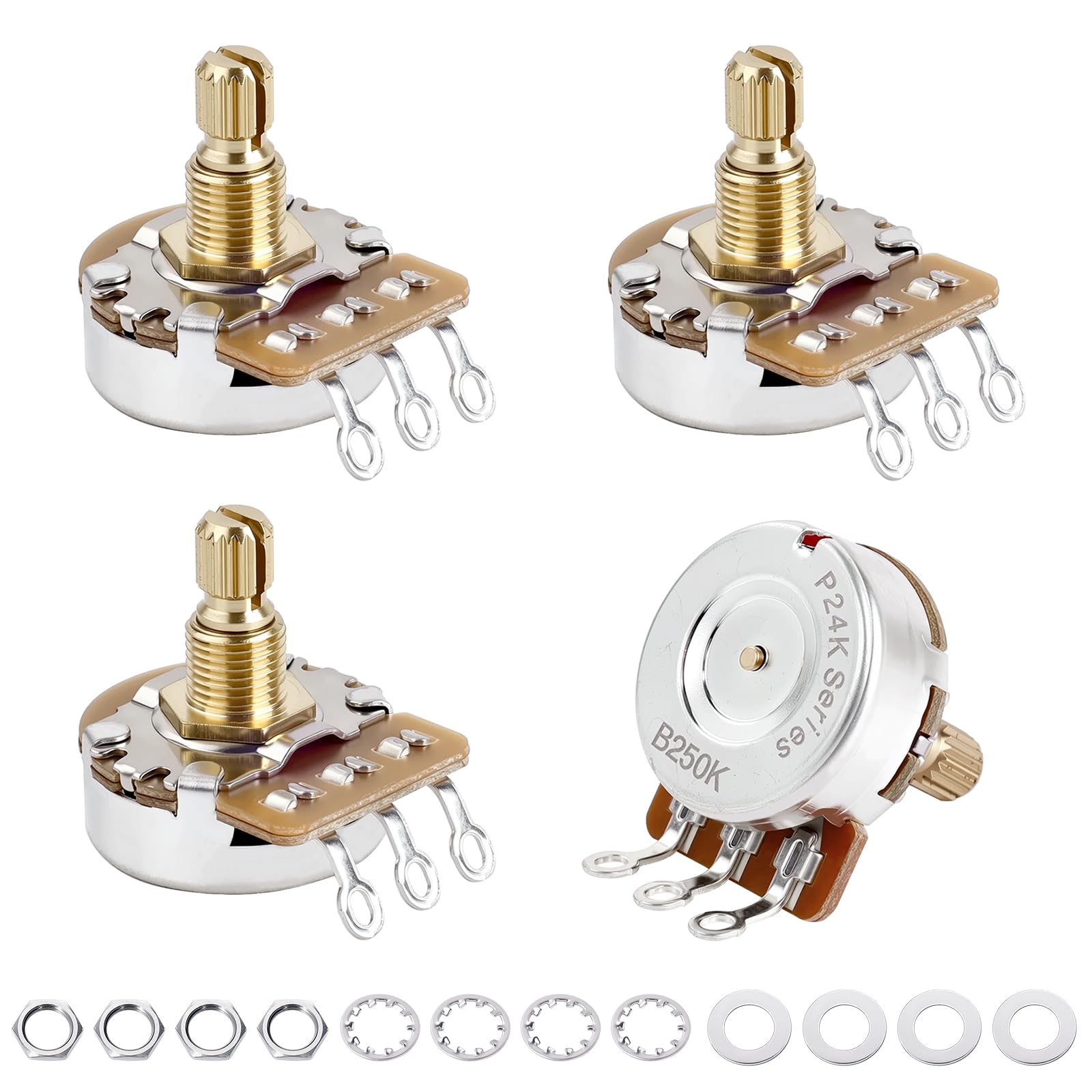 Banworks Brass B250K M8 Thread Full Sized Guitar Pots Metric 18-Spline Pots