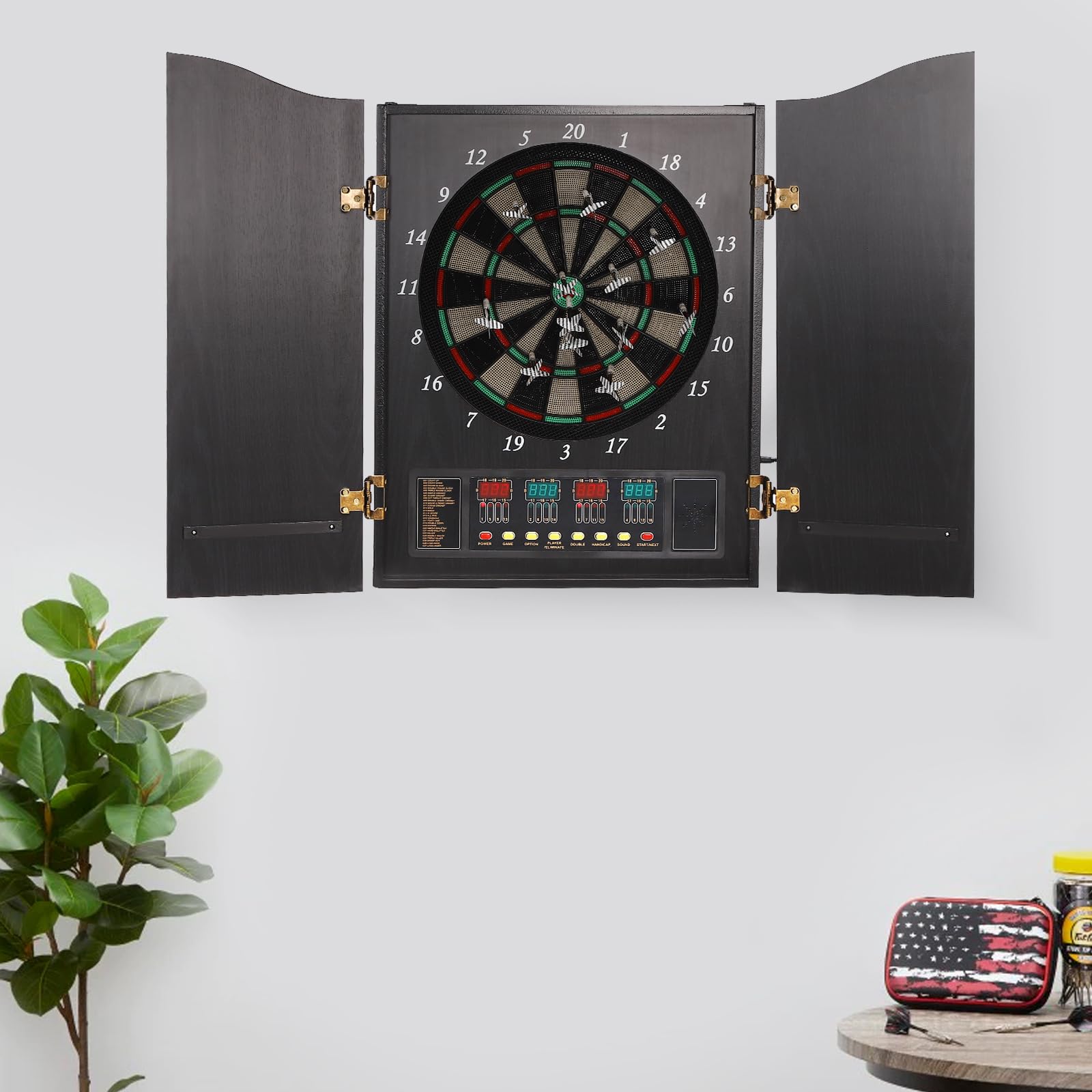 Cible électronique avec 12 fléchettes et indicateurs LED, disque professionnel E pour bureaux, jardins, pubs et salles de fête, noir