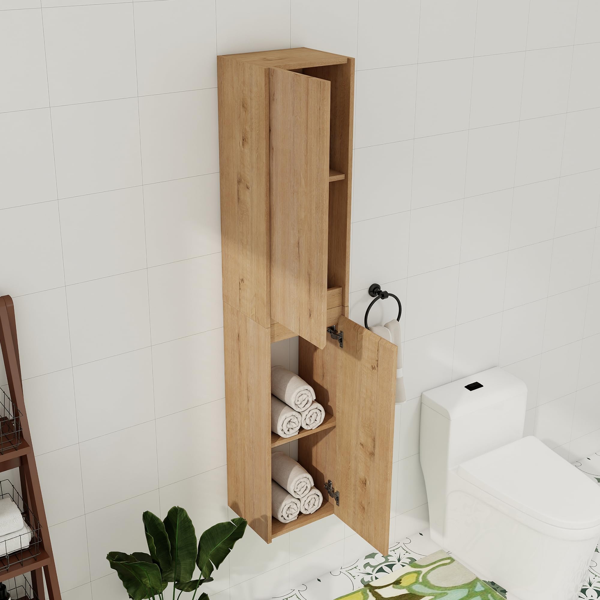 HAALVDE 12 Inch Slim Bathroom Storage Cabinets Combo, 2 Floating Bathroom Side Cabinet for Small Spaces, Bathroom Wall Cabinet with Soft Close Doors, Bathroom Side Cabinet Wall Mounted