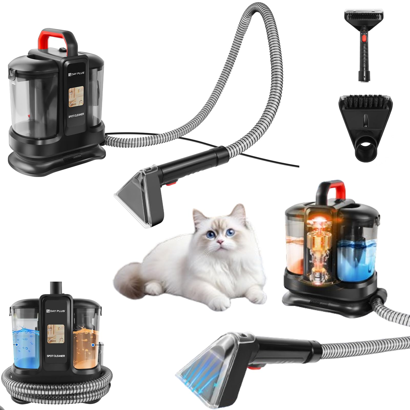 Carpet Cleaner & Spot Cleaner with Dual Water Tank, Home Pet-Design 450W Spot Cleaner, Stain, Car, Upholstery, Sofa and Carpet Cleaning Machine, Portable Hand Held Spots Wash Carpets Cleaners, Black