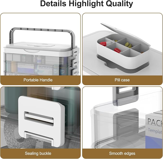 Organizador de medicamentos de 4 niveles, gabinete portátil para medicinas con asa de plástico, caja de almacenamiento médica multipropósito, kit de primeros auxilios vacío para uso doméstico y al aire libre miniatura 4