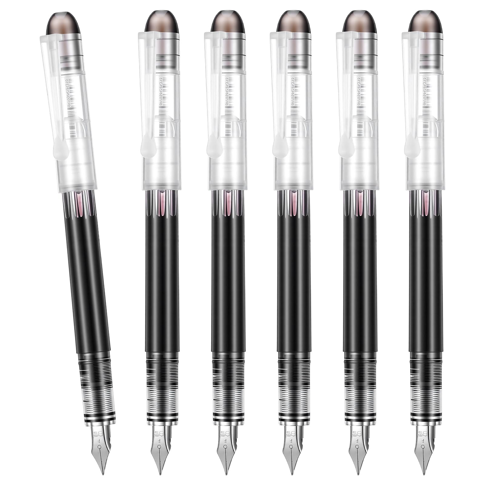 FNANJWQ 6 Pack Disposable Fountain Pens, Fine Point Nib Fountain Pen Black Pens for Writing, Stainless Steel Nib, Smooth Writing for Journaling Drafting Doodling & Office Supplies