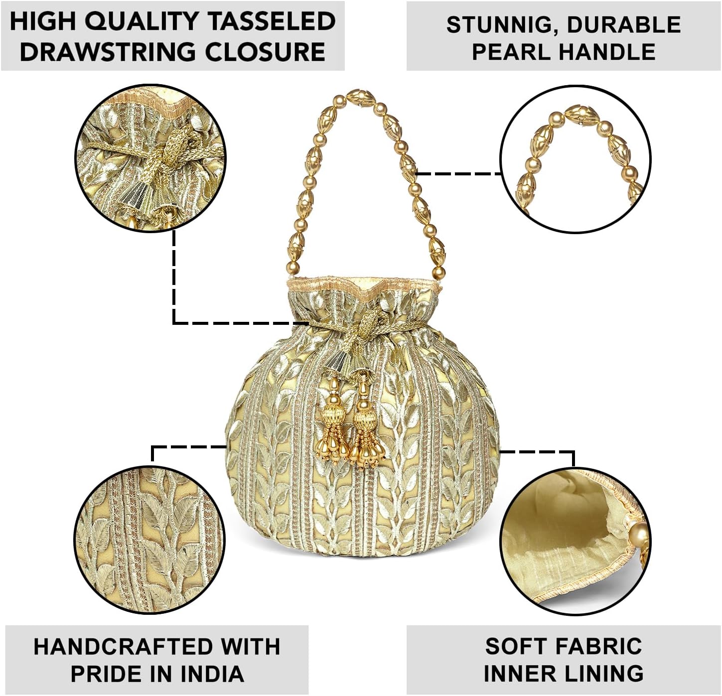 Aheli Golden Embroidered Ethnic Potli Bag for Women
