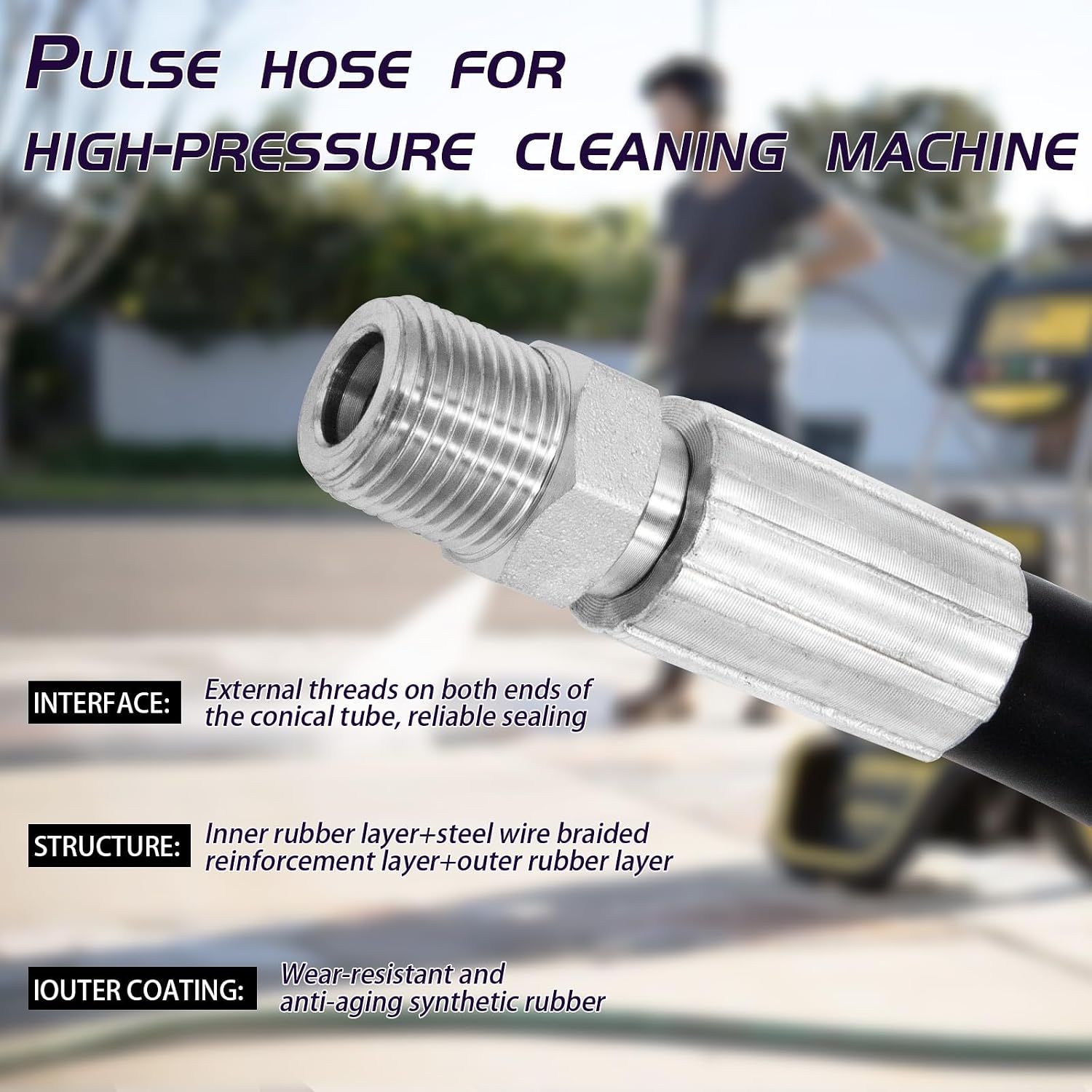 12 Inch 3000PSI Power Washer Pulse Hose - 3/8" Fit for Excell Devilbiss XR/VR Series XC/XR2600