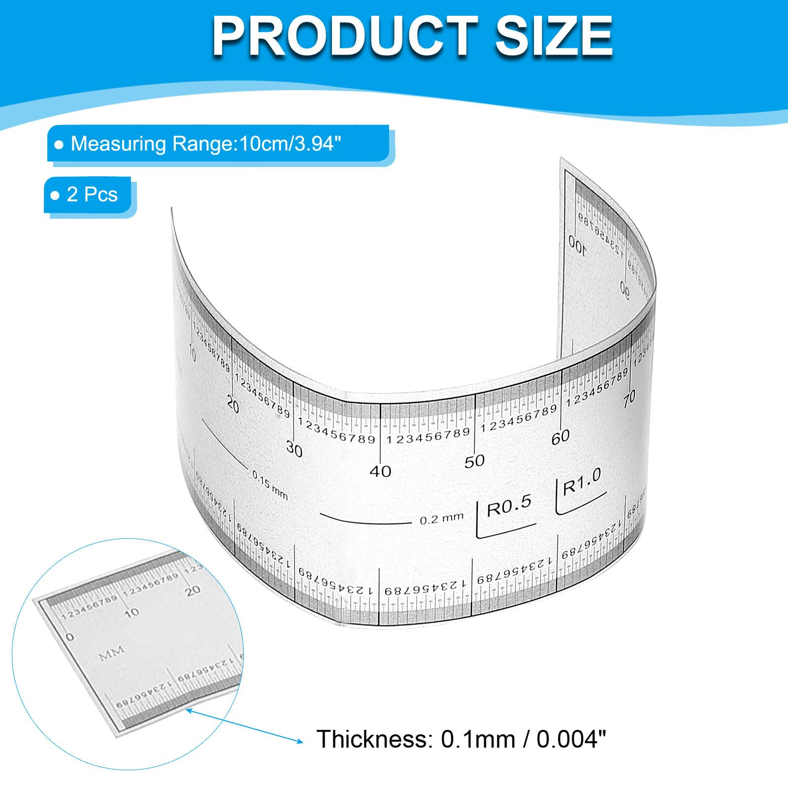 PATIKIL Film Flexible Ruler 10cm 0.1mm Scale with R Angle and Width Lines Clear PET Plastic Folding Straight Ruler for Factory Transparent - Image 2