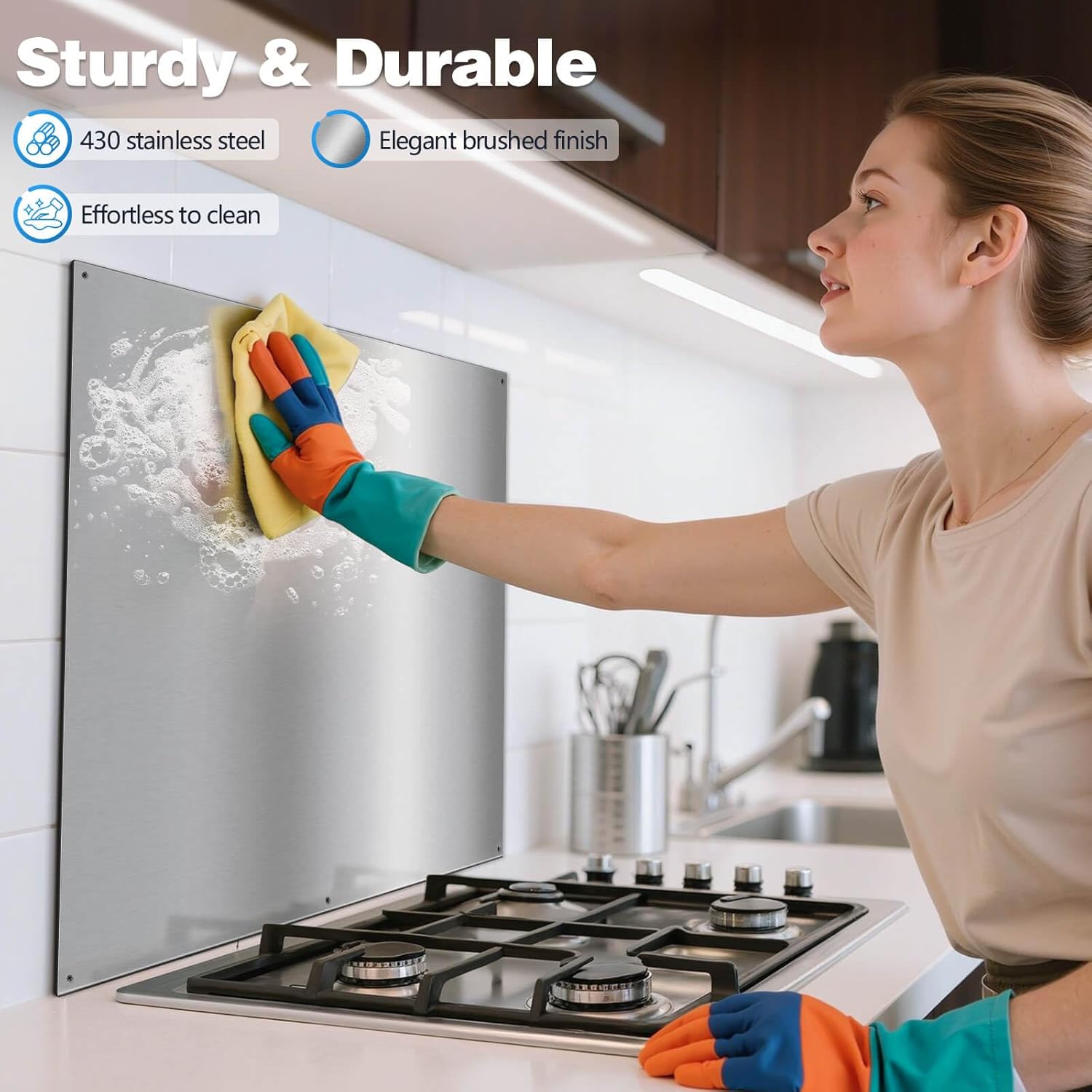 30" x 24" Stainless Steel Backsplash for Stove, Heavy Duty 430 Metal Splatter Guard with Rolled Edges, 6 Pre-Drilled Holes, Easy Wall Mount, Reversible to Fit Behind Range, Countertop or Sink