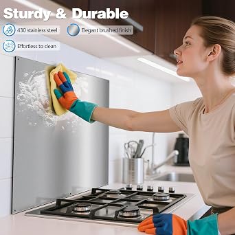 JOEAONZ 30 x 24 Stainless Steel Backsplash for Stove, Heavy Duty 430 Metal Splatter Guard Heat Shield, 6 Pre-Drilled Holes, Easy Wall Mount, Reversible to Fit Behind Range, Countertop or Sink