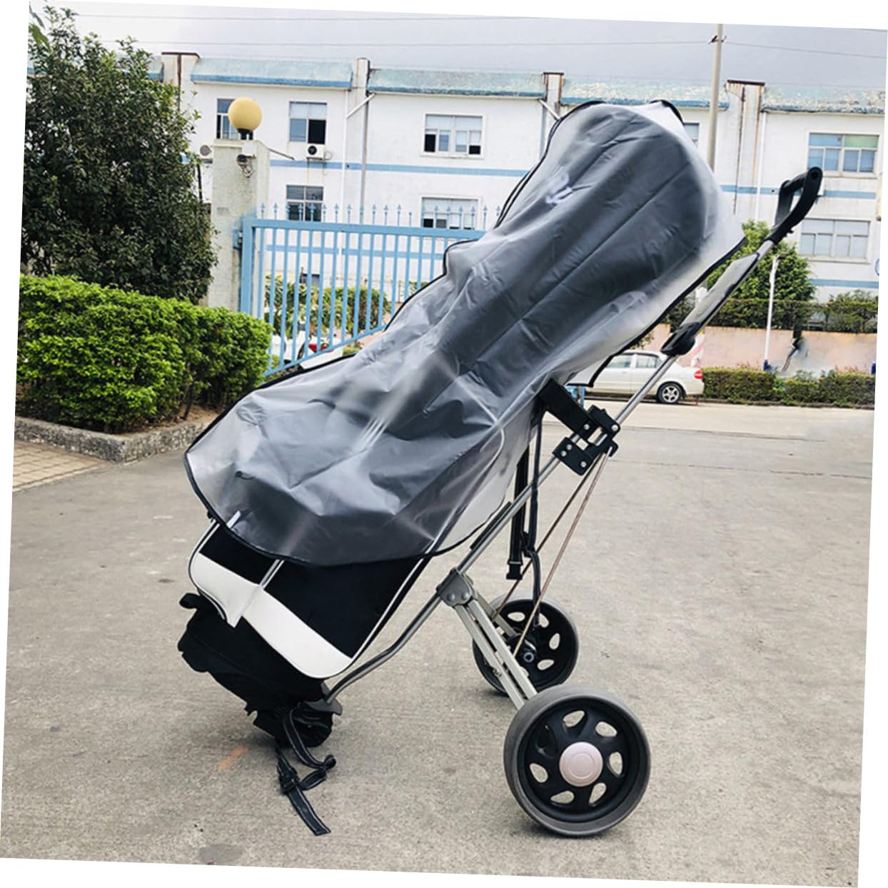 Leichte Pvc Regenhülle für Golfwagen Einfache Handhabung Transparente Schutzhülle als Regenschutz für Einkaufswagen oder Golfcart