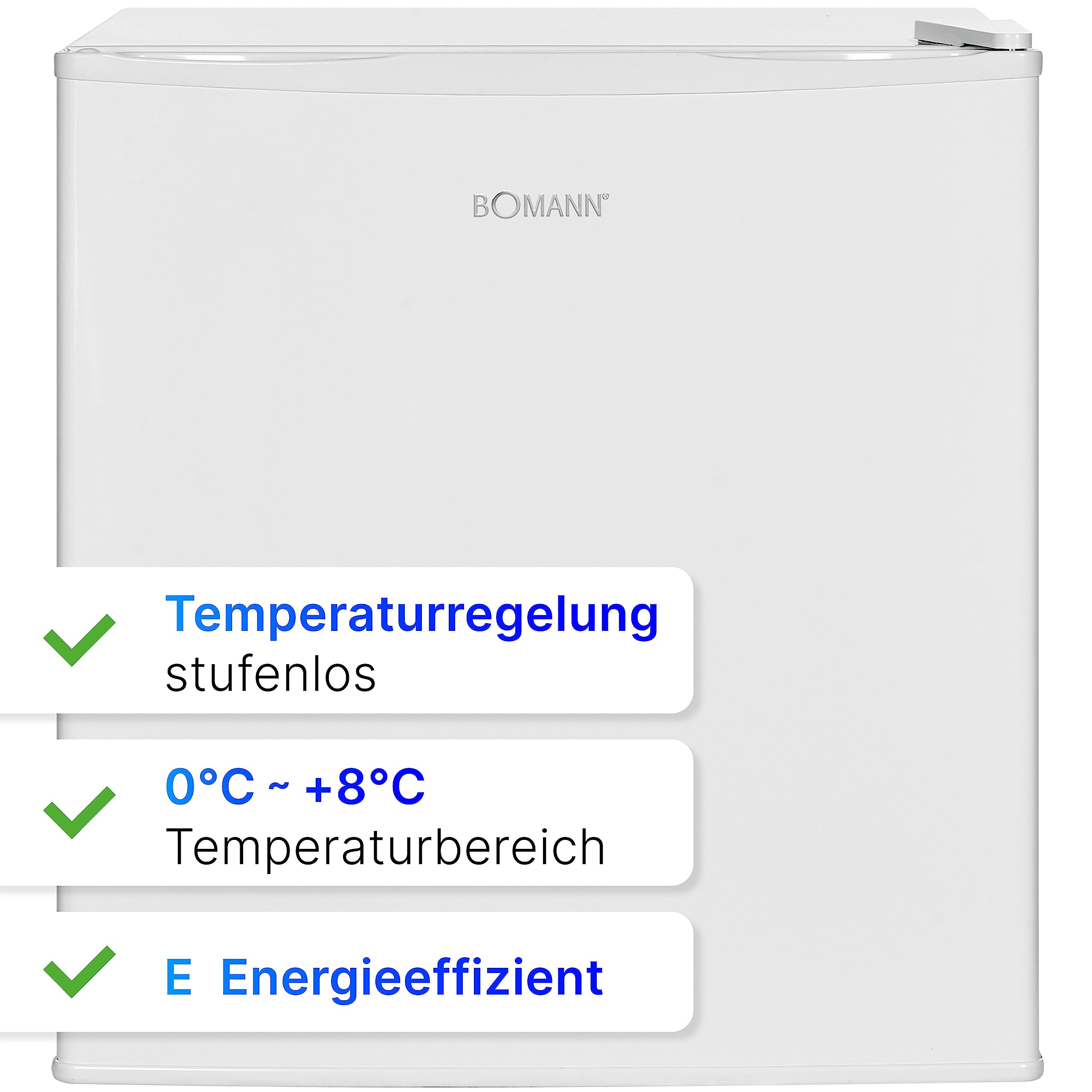 Bomann® Mini Kühlschrank 42 Liter | Getränkekühlschrank klein für Büro, Camping und Gaming | kleiner Kühlschrank leise 39 dB | Minibar mit wechselbarem Türanschlag | 51x45x45 cm | KB 7346 weiß