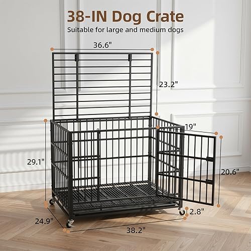 Miniatura 2 de VOWNER Jaula para perros indestructible de 38 pulgadas, resistente a prueba de escapes, con 4 ruedas bloqueables, jaula para perros de alta ansiedad