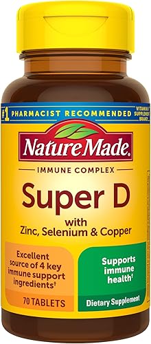 Nature Made Complejo inmune súper vitamina D, vitamina D3, selenio, cobre y suplementos de zinc para apoyo inmunológico, 70 tabletas, suministro