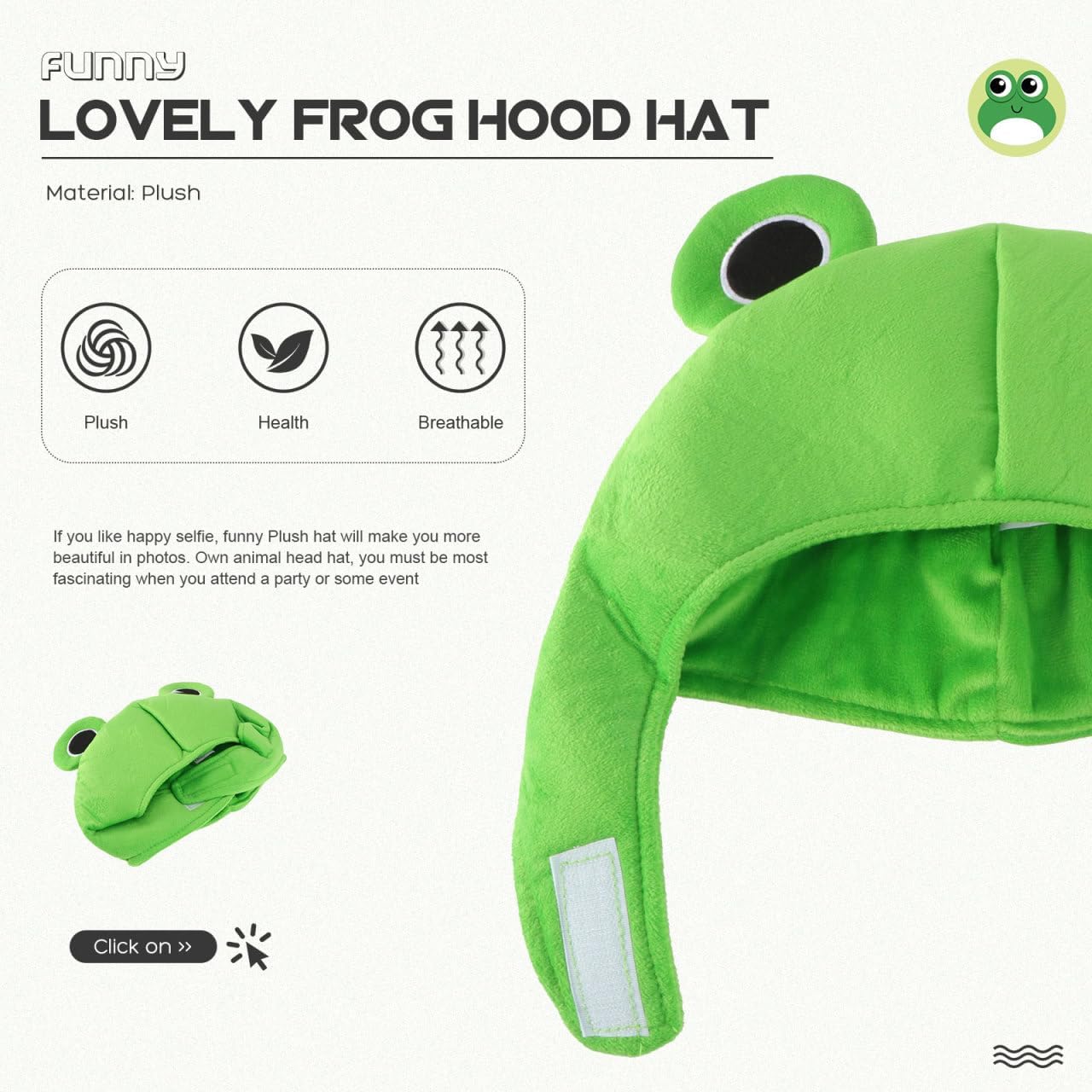 Plush Frog Headgear for Parties and Cosplay Fun Cartoon Style Full Head Hat for Adults Photo Props and Halloween Events Green Color - Image 3